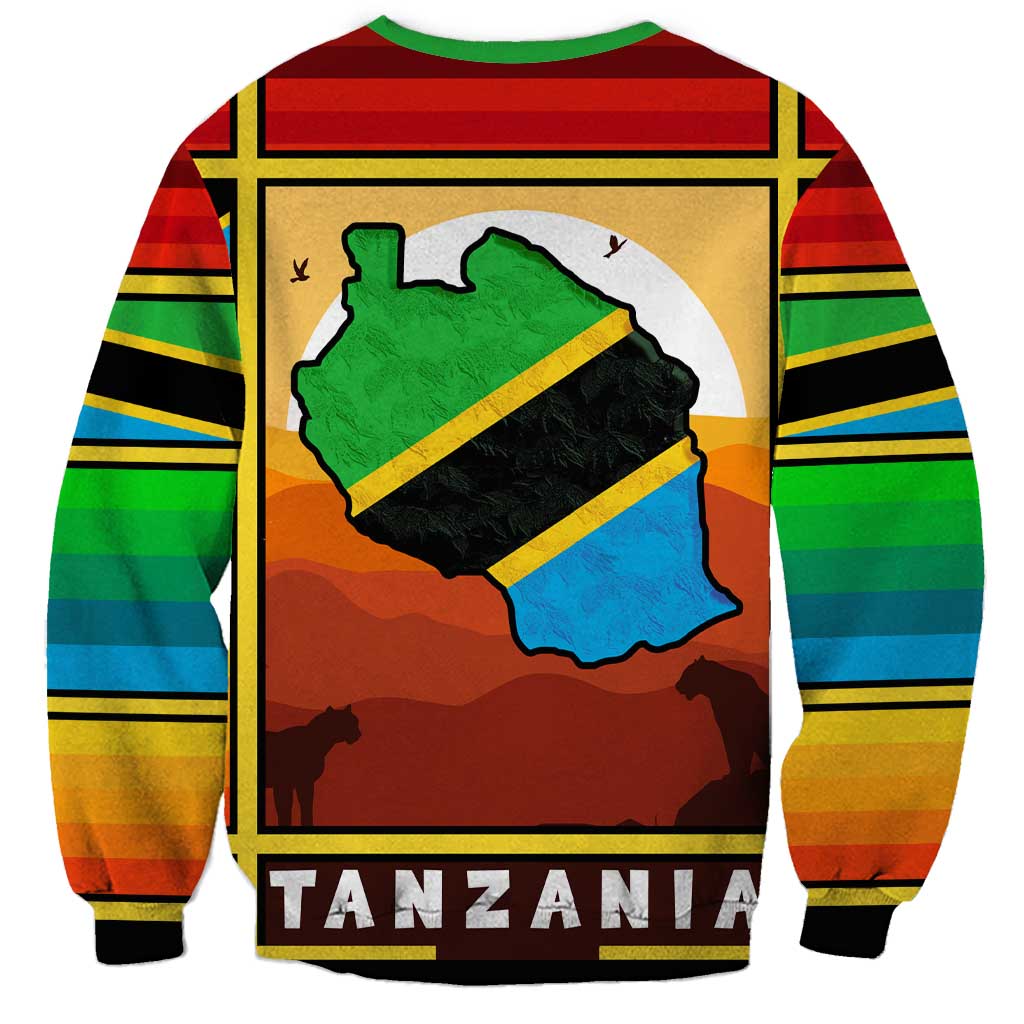 African Sunset Design Sweatshirt with Flag Map Mount Kilimanjaro and Wildlife Scene