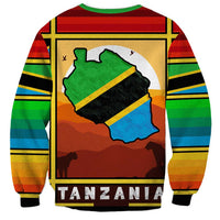 African Sunset Design Sweatshirt with Flag Map Mount Kilimanjaro and Wildlife Scene