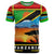 African Sunset Design T Shirt with Flag Map Mount Kilimanjaro and Wildlife Scene