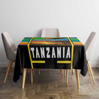 African Sunset Design Tablecloth with Flag Map Mount Kilimanjaro and Wildlife Scene