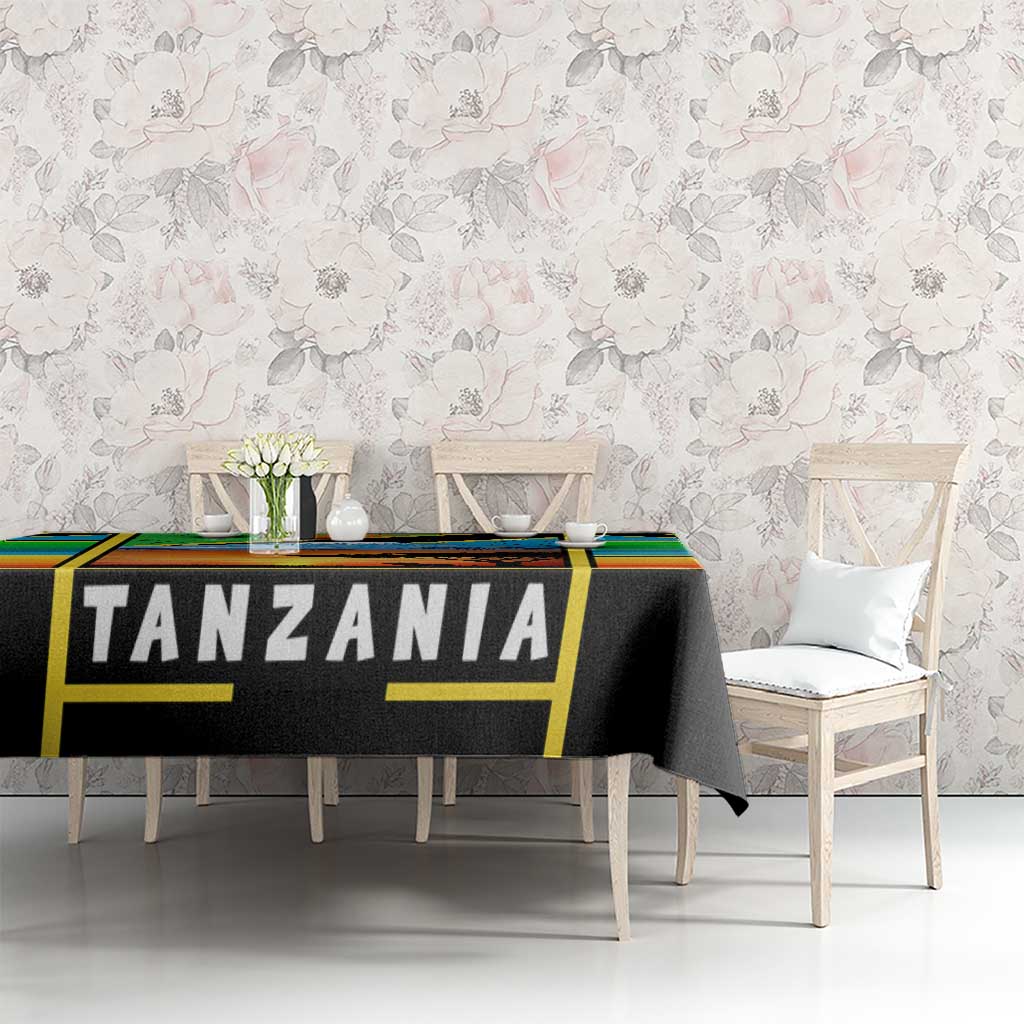 African Sunset Design Tablecloth with Flag Map Mount Kilimanjaro and Wildlife Scene