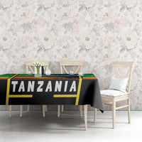 African Sunset Design Tablecloth with Flag Map Mount Kilimanjaro and Wildlife Scene