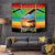 African Sunset Design Tapestry with Flag Map Mount Kilimanjaro and Wildlife Scene
