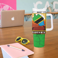 African Sunset Design Tumbler With Handle with Flag Map Mount Kilimanjaro and Wildlife Scene
