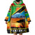 African Sunset Design Wearable Blanket Hoodie with Flag Map Mount Kilimanjaro and Wildlife Scene