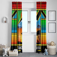 African Sunset Design Window Curtain with Flag Map Mount Kilimanjaro and Wildlife Scene