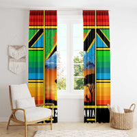 African Sunset Design Window Curtain with Flag Map Mount Kilimanjaro and Wildlife Scene