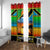 African Sunset Design Window Curtain with Flag Map Mount Kilimanjaro and Wildlife Scene