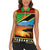 African Sunset Design Women Sleeveless Polo Shirt with Flag Map Mount Kilimanjaro and Wildlife Scene