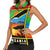 African Sunset Design Women Sleeveless Polo Shirt with Flag Map Mount Kilimanjaro and Wildlife Scene