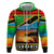African Sunset Design Zip Hoodie with Flag Map Mount Kilimanjaro and Wildlife Scene