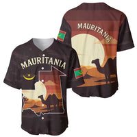 Mauritania Baseball Jersey with Desert Sunset Camel Silhouette and Flag Accents