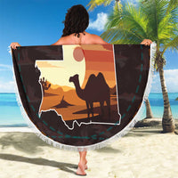 Mauritania Beach Blanket with Desert Sunset Camel Silhouette and Flag Accents