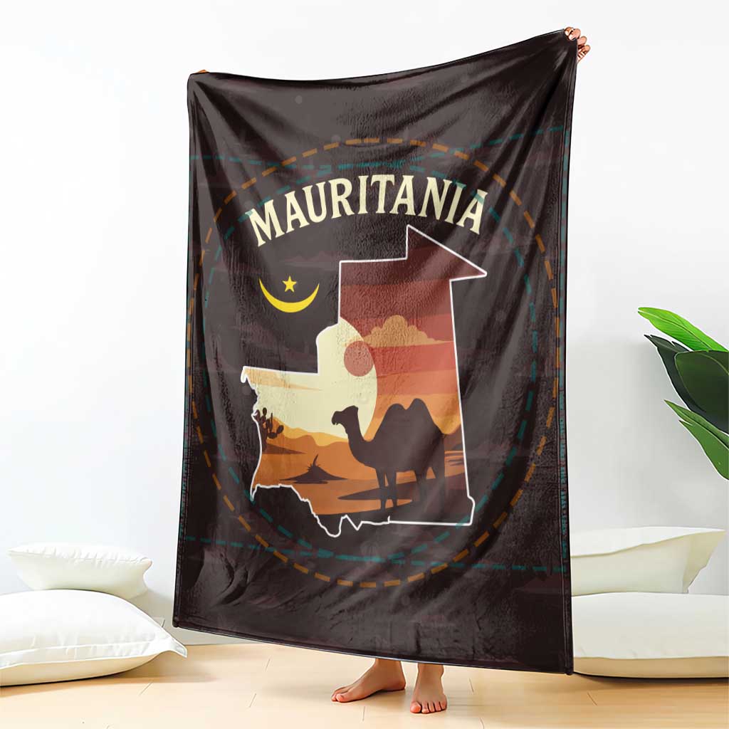 Mauritania Blanket with Desert Sunset Camel Silhouette and Flag Accents
