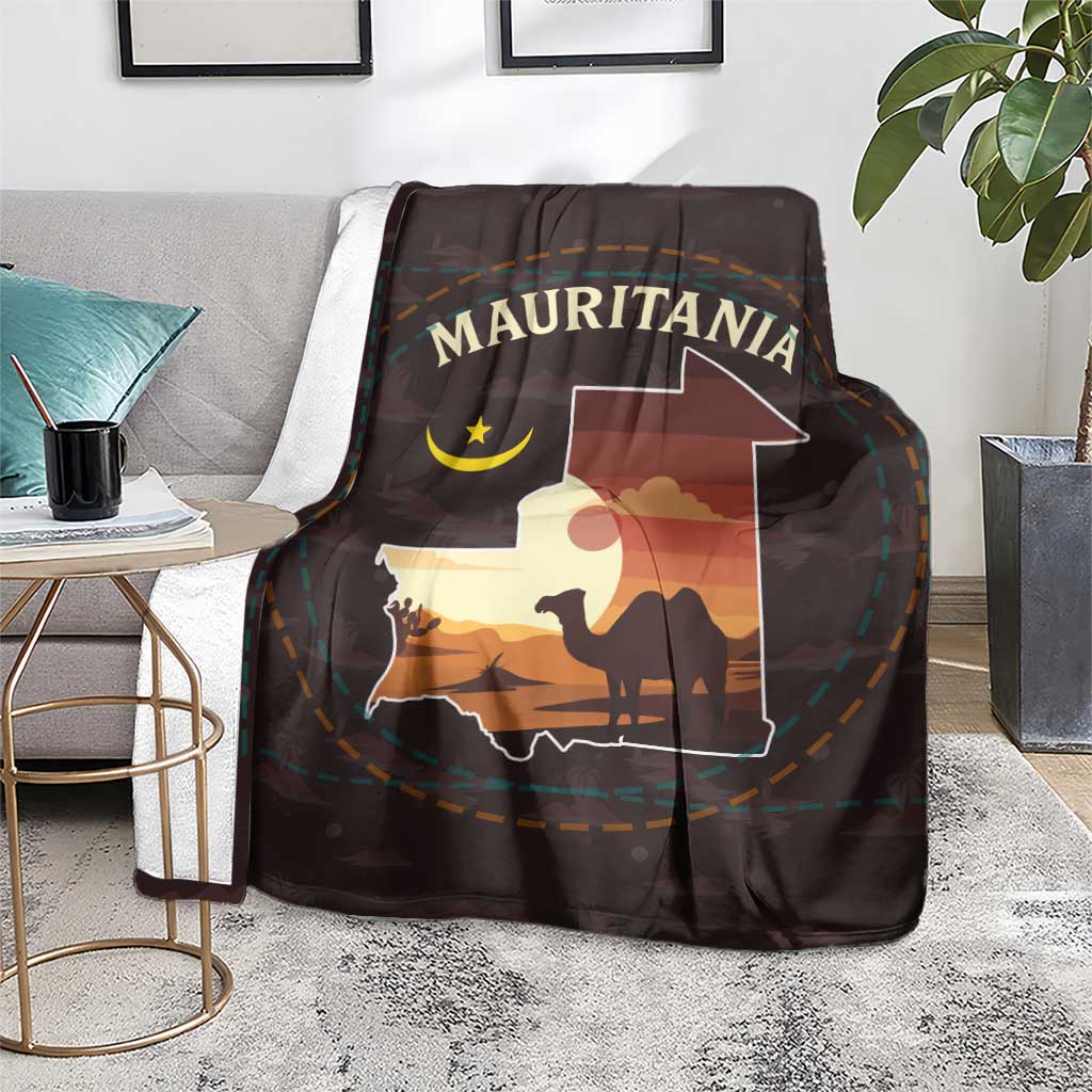 Mauritania Blanket with Desert Sunset Camel Silhouette and Flag Accents