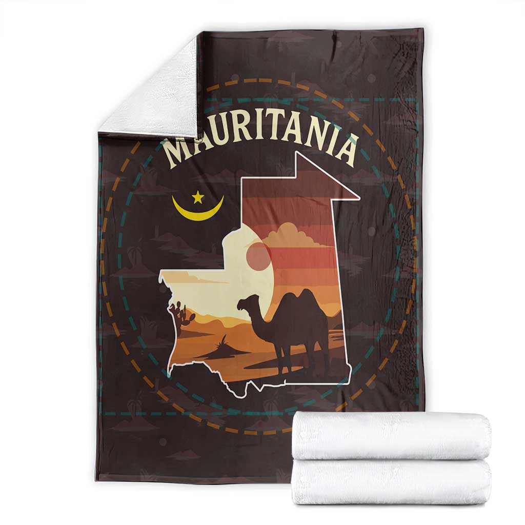 Mauritania Blanket with Desert Sunset Camel Silhouette and Flag Accents