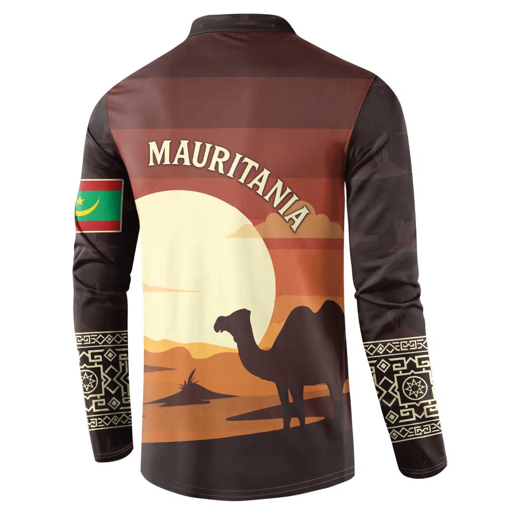Mauritania Button Sweatshirt with Desert Sunset Camel Silhouette and Flag Accents