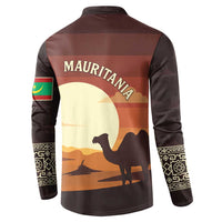 Mauritania Button Sweatshirt with Desert Sunset Camel Silhouette and Flag Accents