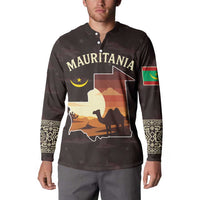 Mauritania Button Sweatshirt with Desert Sunset Camel Silhouette and Flag Accents
