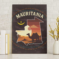 Mauritania Canvas Wall Art with Desert Sunset Camel Silhouette and Flag Accents