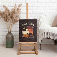 Mauritania Canvas Wall Art with Desert Sunset Camel Silhouette and Flag Accents