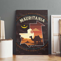 Mauritania Canvas Wall Art with Desert Sunset Camel Silhouette and Flag Accents