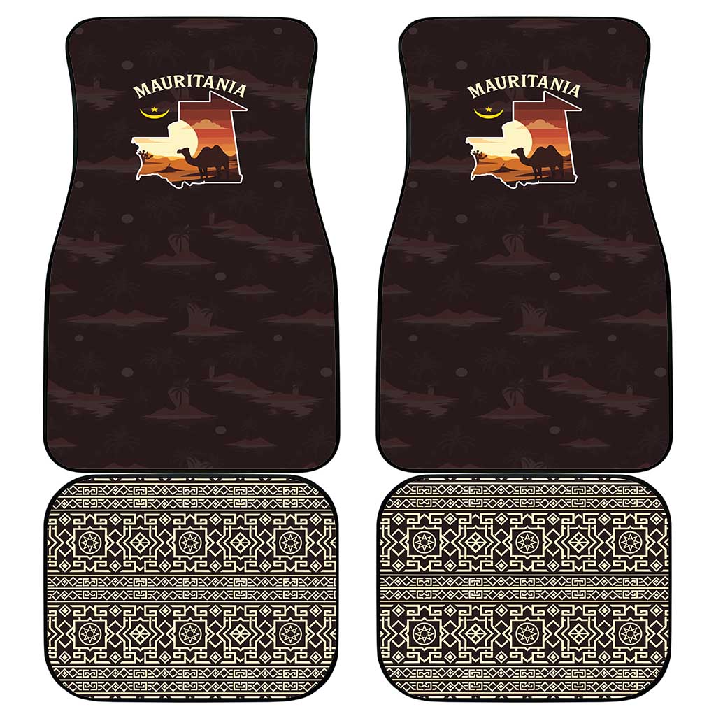Mauritania Car Mats with Desert Sunset Camel Silhouette and Flag Accents