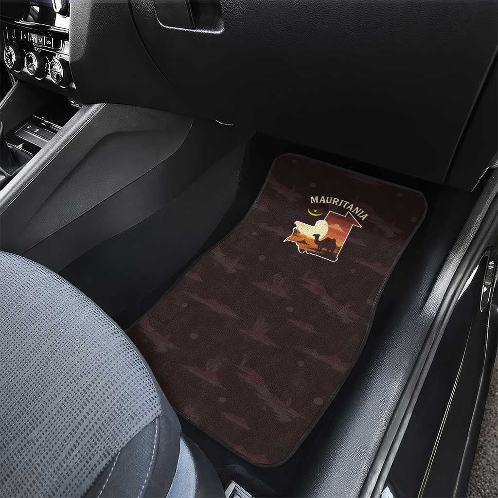 Mauritania Car Mats with Desert Sunset Camel Silhouette and Flag Accents