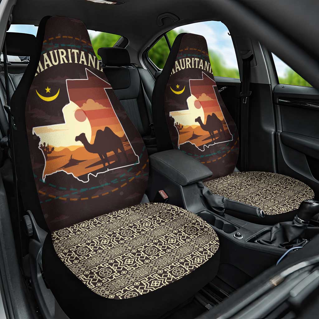 Mauritania Car Seat Cover with Desert Sunset Camel Silhouette and Flag Accents