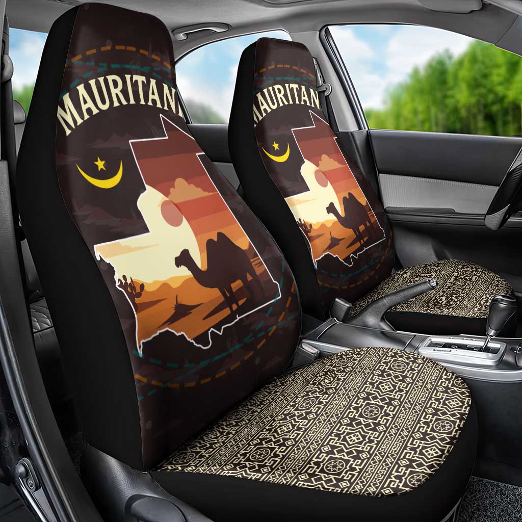 Mauritania Car Seat Cover with Desert Sunset Camel Silhouette and Flag Accents