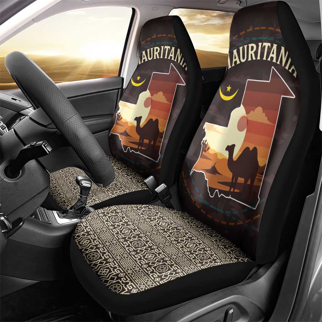 Mauritania Car Seat Cover with Desert Sunset Camel Silhouette and Flag Accents