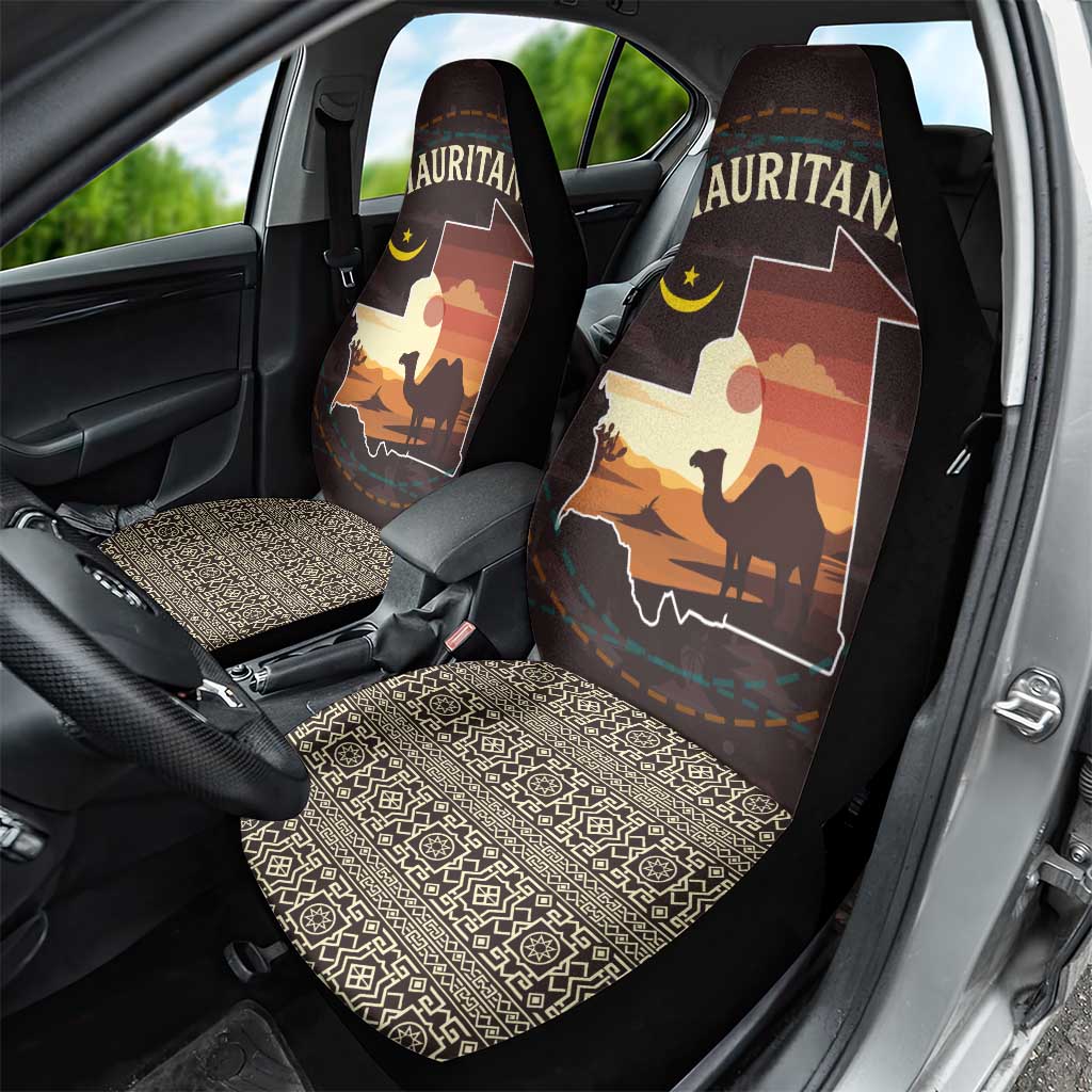Mauritania Car Seat Cover with Desert Sunset Camel Silhouette and Flag Accents