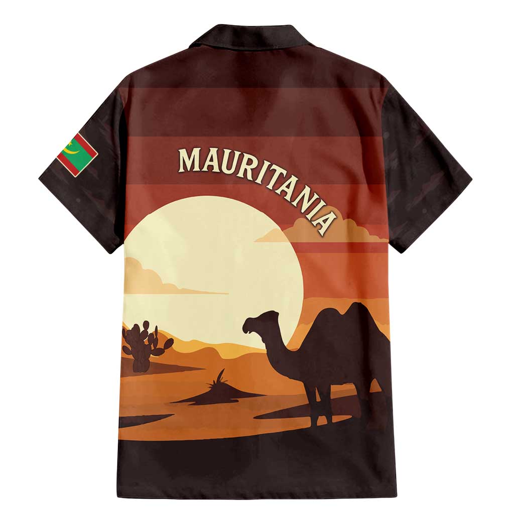 Mauritania Family Matching Mermaid Dress and Hawaiian Shirt with Desert Sunset Camel Silhouette and Flag Accents