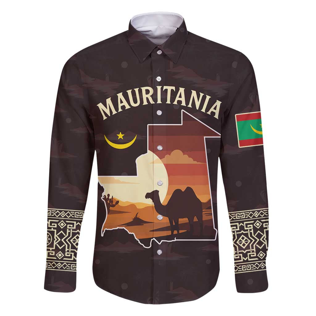 Mauritania Family Matching Mermaid Dress and Hawaiian Shirt with Desert Sunset Camel Silhouette and Flag Accents