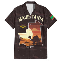 Mauritania Family Matching Off The Shoulder Long Sleeve Dress and Hawaiian Shirt with Desert Sunset Camel Silhouette and Flag Accents