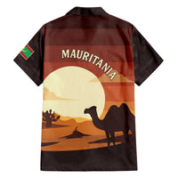 Mauritania Family Matching Off The Shoulder Long Sleeve Dress and Hawaiian Shirt with Desert Sunset Camel Silhouette and Flag Accents