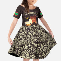 Mauritania Family Matching Off Shoulder Maxi Dress and Hawaiian Shirt with Desert Sunset Camel Silhouette and Flag Accents