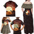 Mauritania Family Matching Off Shoulder Maxi Dress and Hawaiian Shirt with Desert Sunset Camel Silhouette and Flag Accents
