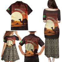 Mauritania Family Matching Puletasi and Hawaiian Shirt with Desert Sunset Camel Silhouette and Flag Accents