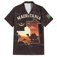 Mauritania Family Matching Short Sleeve Bodycon Dress and Hawaiian Shirt with Desert Sunset Camel Silhouette and Flag Accents