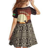 Mauritania Family Matching Summer Maxi Dress and Hawaiian Shirt with Desert Sunset Camel Silhouette and Flag Accents