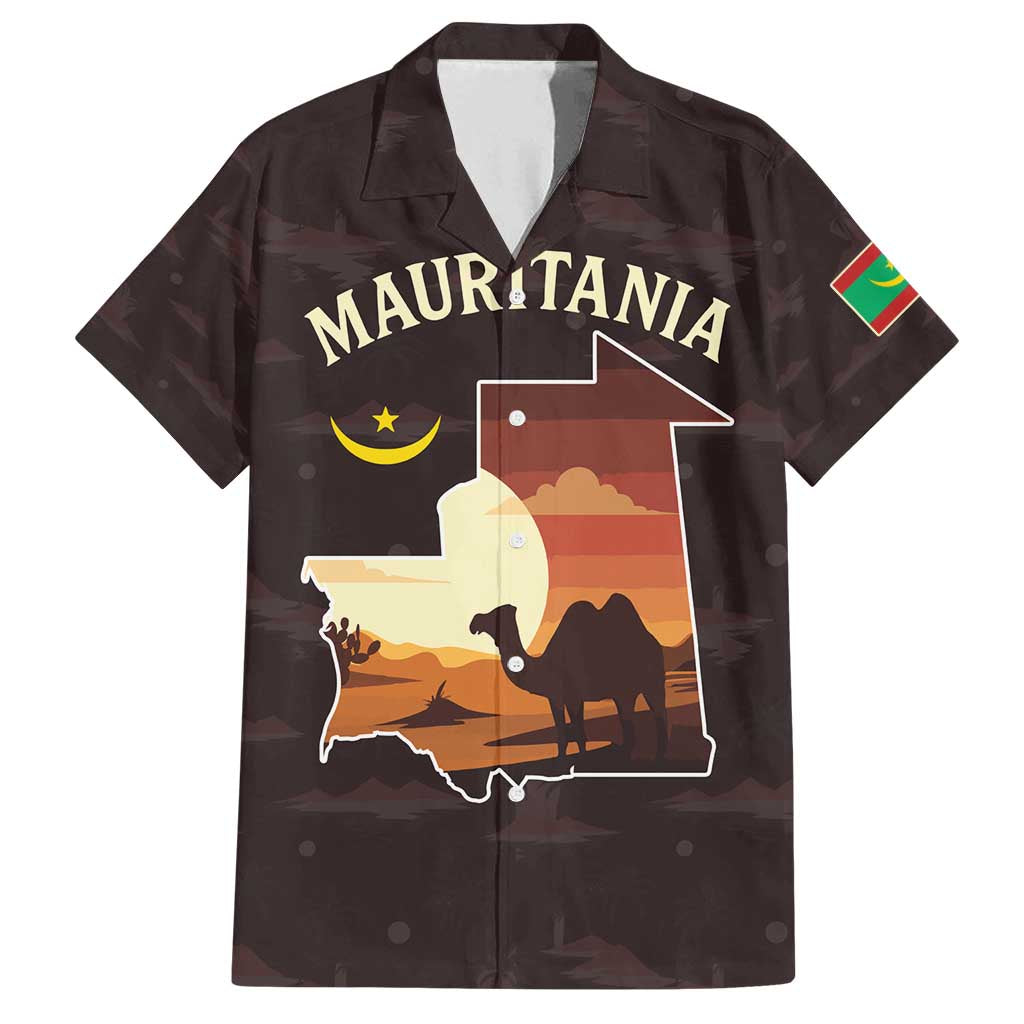 Mauritania Family Matching Summer Maxi Dress and Hawaiian Shirt with Desert Sunset Camel Silhouette and Flag Accents