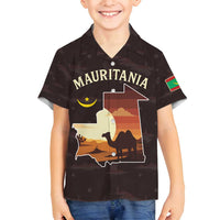 Mauritania Family Matching Summer Maxi Dress and Hawaiian Shirt with Desert Sunset Camel Silhouette and Flag Accents