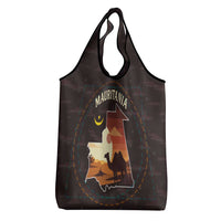 Mauritania Grocery Bag with Desert Sunset Camel Silhouette and Flag Accents