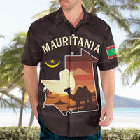Mauritania Hawaiian Shirt with Desert Sunset Camel Silhouette and Flag Accents