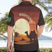 Mauritania Hawaiian Shirt with Desert Sunset Camel Silhouette and Flag Accents