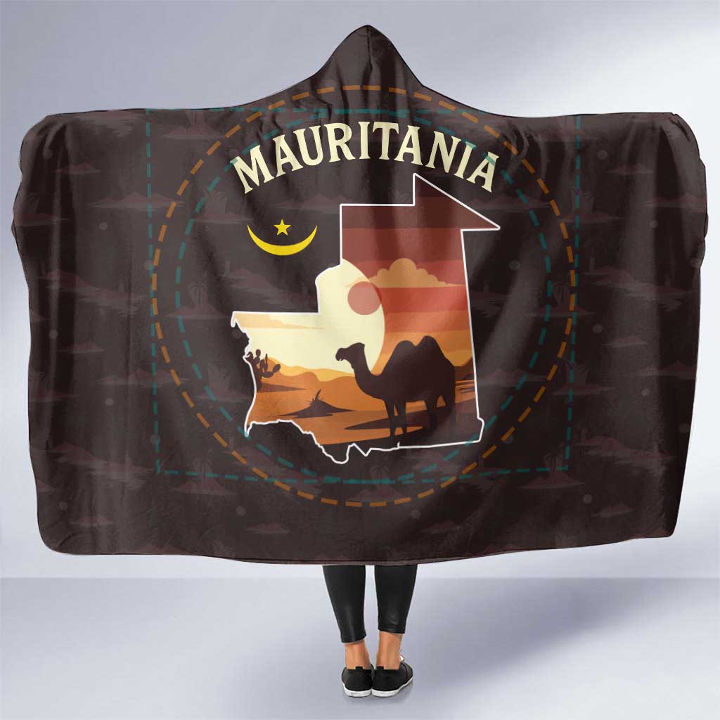 Mauritania Hooded Blanket with Desert Sunset Camel Silhouette and Flag Accents