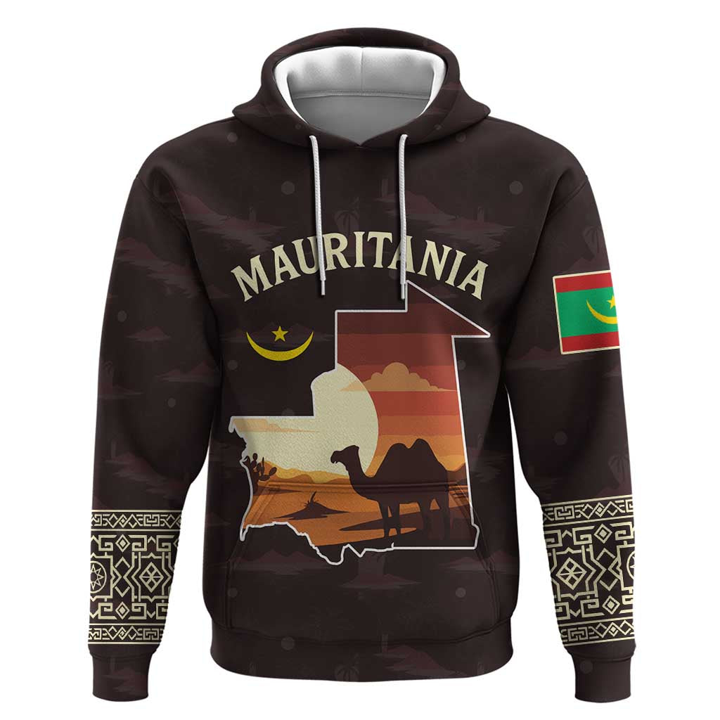 Mauritania Hoodie with Desert Sunset Camel Silhouette and Flag Accents