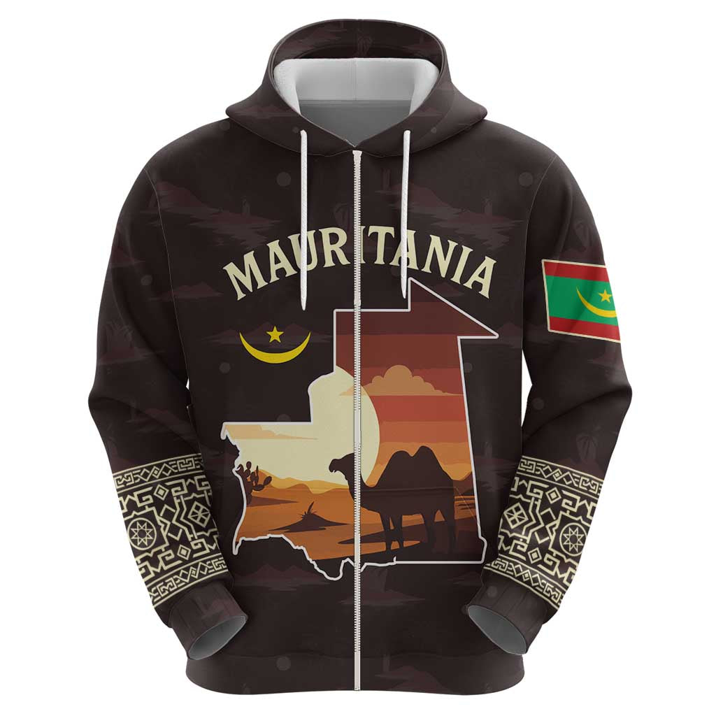Mauritania Hoodie with Desert Sunset Camel Silhouette and Flag Accents