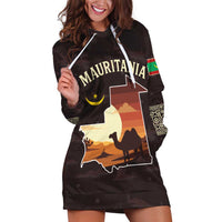 Mauritania Hoodie Dress with Desert Sunset Camel Silhouette and Flag Accents